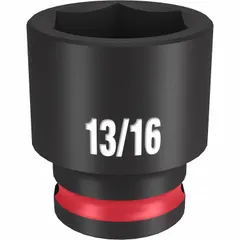 This 3/8" drive impact socket features a 13/16 in SAE hex size with a 6-point design for positive engagement on fastener flats. The black phosphate finish provides corrosion resistance. Suitable for use with impact wrenches in automotive and industrial fastening applications.