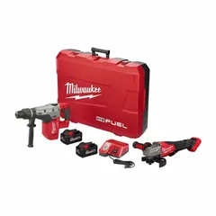 This combination kit includes an M18 FUEL angle grinder and hammer drill, both powered by 18 V DC. The hammer drill is designed for rotary hammer drilling in masonry and concrete, while the angle grinder handles cutting and grinding tasks on metal and stone. Part of the M18 FUEL platform, these tools deliver consistent performance for drilling and grinding applications.