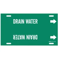 Pipe Marker: Drain Water, Green, White, Fits 6 to 7 7/8 in Pipe O.D., 1 Pipe Markers, With Arrows (MPN 4176-F)