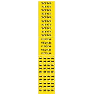 BRADY Penanda Pipa: Air Limbah, Kuning, Hitam, Cocok untuk Diameter Luar Pipa 3/4 in dan Lebih Kecil - Waste Water Adhesive Pipe Markers