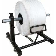 This oscillated standard-duty strapping cart is designed for dispensing poly cord strapping in packaging and material handling operations. It accommodates strapping widths up to 3/4 in. The cart facilitates efficient bundling and securing of goods.