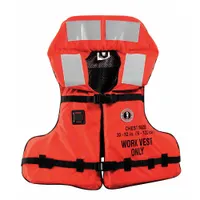 This USCG-approved Type V personal flotation device features 17 1/2 lb foam buoyancy and a buckle closure. The orange life jacket includes SOLAS-grade reflective trim for enhanced visibility. Universal sizing accommodates a range of users. Suitable for marine and industrial water safety applications