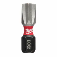 Alloy steel ECX insert bit with black phosphate finish. Features a #2 Imperial tip, hex shank, and standard tip style. Impact rated for use with impact drivers. Pack of 25, 1-inch length. Suitable for driving ECX combination screws in electrical and construction applications.