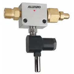 The Allegro 9891-08 low pressure airline alarm monitors compressed air lines and alerts when pressure drops below safe levels. It is used with supplied-air respirator systems in industrial environments such as manufacturing, chemical processing, and painting operations.