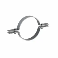 Steel riser clamp designed for supporting vertical runs of 10-inch pipe in industrial piping systems. Rated for 2,500 lb load capacity with an overall length of 20.25 inches. Used to secure pipe and prevent sagging in applications such as HVAC, plumbing, and process plants.