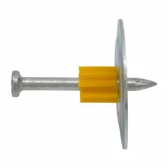 Pack of 100 pins for powder-actuated tools. Overall length 1-1/2 in, head diameter 0.3 in, shank diameter 9/64 in. Used for fastening materials to concrete, steel, or masonry in construction and industrial applications.