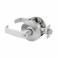 Office lever lockset with satin chromium-plated finish. Complies with ADA requirements for accessible operation. Features an interchangeable core for key control flexibility. Includes L Rose trim with no message. Suitable for interior commercial doors in institutional and office environments