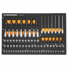 This 88-piece SAE socket set includes drive tools and bit sockets in 1/4 in, 3/8 in, and 1/2 in drive sizes. It features a friction design and is not thin wall. Suitable for fastening and loosening SAE fasteners in automotive repair, industrial maintenance, and mechanical assembly.
