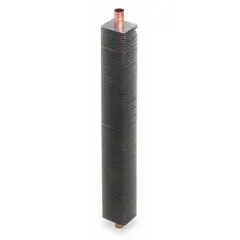 This 5 ft long hydronic baseboard heater element features copper tubing and aluminum fins for efficient heat transfer. It is designed for use in hydronic baseboard heating systems to distribute heat from hot water to room air. The element has a silver finish and overall dimensions of 5 ft x 3-5/8 in x 4-1/4 in.
