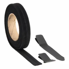 This cut-to-length cinch strap kit includes 15 feet of 1-inch-wide black loop strap, 10 D-ring tips, and 10 hook tips for custom fastening. Used for bundling cables, hoses, or equipment in maintenance and material handling applications.
