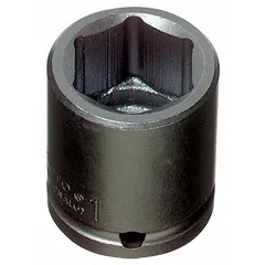 This 1/2" drive impact socket is designed for use with impact wrenches to tighten or loosen 1-inch SAE hex fasteners. It features a 6-point standard profile and a black oxide finish. Overall length is 1 3/4 inches.