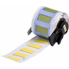 Polyolefin sleeve label roll, yellow matte finish, for wire identification on 8 AWG to 16 AWG conductors. Compatible with BMP61 printer series. Used for marking wires in electrical panels, cable management, and maintenance tasks.