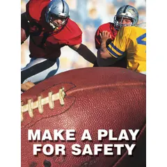 This safety poster measures 22 in x 17 in nominal sign size and is printed in English on brown plastic. It features a clear film laminate protective coating for durability in industrial environments such as factories and warehouses. The poster does not include a frame and has no write-on surface.