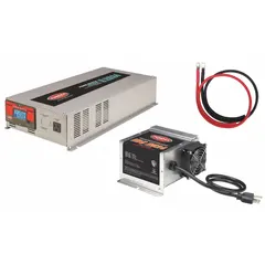 This TUNDRA multi-unit inverter with battery charger converts 10.5 to 15V DC battery power to 120V AC pure sine wave output with a peak power of 5000 W. The integrated charger accepts 105 to 130V AC input and outputs 26.4V to 28.8V for battery charging. Suitable for mobile, marine, and backup power systems requiring clean AC power.
