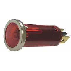 Red LED stop light with round shape and permanent mount. Overall diameter of 1/2 in. Features a 2-pin connector for electrical connection. Suitable for stop light applications on trailers, trucks, and heavy equipment.