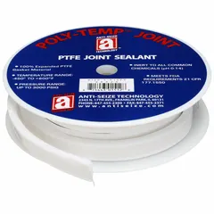 This white PTFE tape is used to create custom gaskets for flanged joints, pipe connections, and sealing applications in industrial systems. It withstands temperatures from -450°F to 600°F, making it suitable for HVAC, refrigeration, and process piping where a reliable, non-stick seal is required. The tape is 1 inch wide by 15 feet long and 0.39 inches thick.