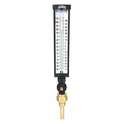 WINTERS Termometer Kaca Industri: -40°F hingga 110°F /-40°C hingga 40°C, Akurasi +/-1% - Lead-Free Adjustable-Angle Thermometer with Thermowell