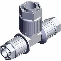 This SMC PFA compression tube fitting from the LQ3 series is used for connecting tubing in high-purity fluid handling systems. It accommodates 1/2 in and 3/4 in outer diameter tubing. The fitting complies with RoHS6 and RoHS10 standards