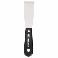 Standard scraper with a stiff, tapered stainless steel blade and polypropylene handle. Designed for scraping applications such as removing paint, adhesive, or putty from flat surfaces.
