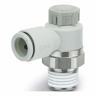 SMC Katup Kontrol Kecepatan: Fitting Siku, Sekrup, Ukuran Badan Katup 1/4 in/1/8 in - Elbow-Style Speed Control Valves