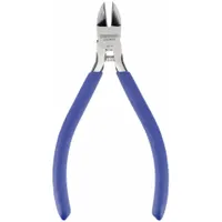 These ESD-safe flush-cut diagonal-cutting pliers are designed for precision trimming of component leads and wires in static-sensitive environments. With a narrow profile, 1/2 in jaw length, and 5/8 in jaw width, they provide access to confined spaces. The 5 in overall length offers control for flush cutting tasks