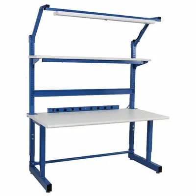 BENCHPRO Meja Kerja: Tinggi Dapat Diatur, Maple, 60 in x 30 in, Kapasitas Beban Keseluruhan 1.200 lb - Workstations with Power, Storage & Overhead Lighting
