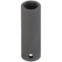 This 1/2" drive impact socket is designed for use with impact tools. It features a 9/16 in SAE hex size, 6-point deep profile, and a manganese phosphate finish. Suitable for tightening and loosening fasteners in automotive, heavy equipment, and industrial applications.