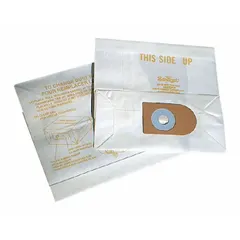 This 1-ply paper vacuum bag is designed for dry pickup in Dynabrade vacuum models 61300, 61302, 61304, 61306, and 61308. It collects fine dust and debris in industrial shop environments during sanding, grinding, and material handling operations.