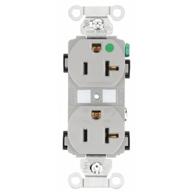 Stopkontak BRYANT: Kelas Rumah Sakit Spesifikasi Federal, Dupleks, 5-20R, Abu-abu, 125V AC, 20 A - General Purpose Receptacles