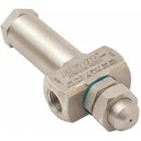 Stainless steel internal mix air-atomizing spray nozzle with 1/4 in FNPT connection. Delivers 2.8 scfm flow rate with a narrow angle round spray pattern at 15 inches. Used for precise liquid atomization in industrial coating, humidification, and cooling processes