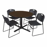 CAIN Cafe/Breakroom Table: Laminate, Walnut, 29 in Overall Ht - Max, Circle, Black, Metal, Black (MPN TB48RNDNW44BK)