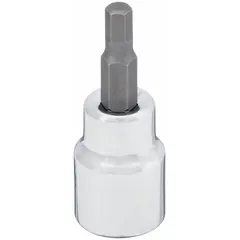 This hex bit socket features a 3/8-inch drive and a 3/16-inch hex tip with a fixed insert design. It has an overall length of 1 3/4 inches. Used for driving hex-head fasteners in assembly, maintenance, and repair tasks.