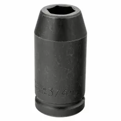 This 3/4" drive impact socket is designed for use with impact wrenches to tighten or loosen SAE 3/4" hex fasteners. The 6-point deep configuration provides full contact on the fastener head, reducing rounding. Black oxide finish offers corrosion resistance. Commonly used in automotive, industrial, and construction settings.