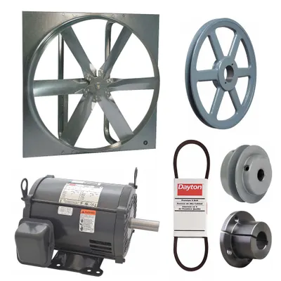 Dayton Exhaust Fan with Drive Package: Belt Drive, 48 in Blade, 3 hp, 31,442 cfm - Belt-Drive Panel Exhaust Fans with Drive Package