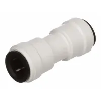 This WATTS push-to-connect tube fitting is made of polysulfone and connects two 1/2 in OD tubes. It requires no tools for installation and is used in low-pressure fluid or air systems, such as water treatment and instrumentation