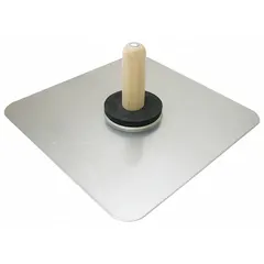 Square aluminum blade with wood handle, 13 in overall length. Used by drywall finishers and masons to hold and apply joint compound, plaster, or mortar on walls and ceilings.