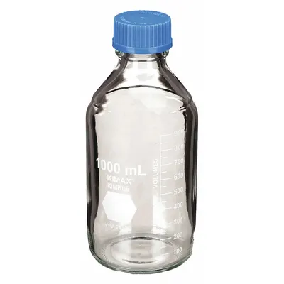 Botol Media KIMBLE: 1 L, Sekrup, GL 45, 225 mm, Tidak Berwarna, Termasuk Tutup - Glass Lab Media Bottles