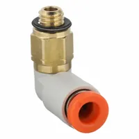 SMC Push-Fit Elbow Fitting: 5/32 in OD x 5/32 in Pipe Size, Push-to-Connect x MUNF, Brass, White (MPN KQ2L03-32A)