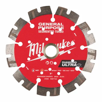 MILWAUKEE Mata Gergaji Berlian: Blok/Bata/Paving/Besi Tulang/Batu, Diameter Mata 5 in - Multi-Material Blades