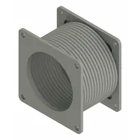 Steel flexible fitting for dust-tight wireways, 4 in width, height, and length. Connects rigid wireway sections to accommodate angular misalignment or vibration absorption in industrial raceway systems. No knockouts included
