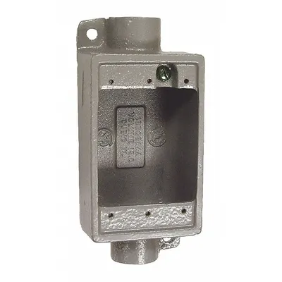 HUBBELL KILLARK Kotak Perangkat: Besi, Persegi Panjang, 1 Gang, Ukuran Hub 1 in, Kapasitas 18 cu in - Iron Weatherproof Electrical Boxes