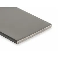 This astragal insert is 8 ft long, 2 in wide, and 2 in high, with a steel flange. It is used to seal the gap between double doors in commercial and industrial applications, providing weather protection and security