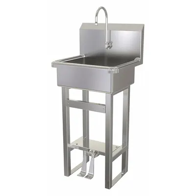 SANI-LAV Wastafel Tangan: 43 1/2 in Tinggi Keseluruhan, 17 in Panjang Bak, 7 in Kedalaman Bak, 2 gpm Laju Aliran - One-Station Freestanding Hand Sinks with Faucets
