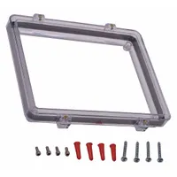 Clear polycarbonate open back box spacer for flush-mount installations of alarm and wall fixture covers. Compatible with STI-1210E model. Provides offset for proper fit in commercial or industrial settings