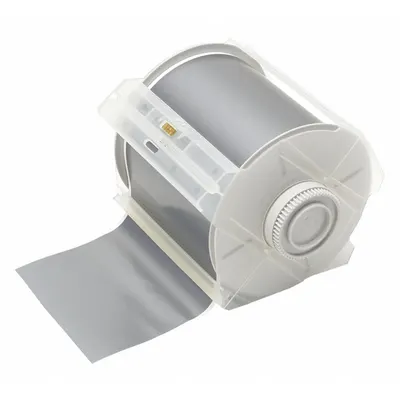 BRADY Stok Label Berkelanjutan: 4 in x 100 ft, Poliester Metalized, Perak (Matte) - Brady Thermal Transfer Continuous Label Rolls