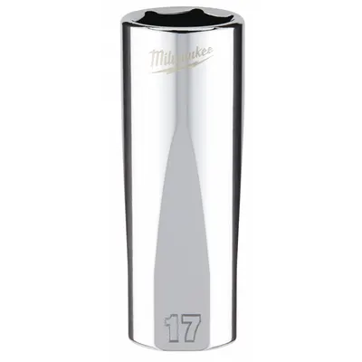 MILWAUKEE Deep Well Socket: Metrik, 3/8 in Ukuran Penggerak, 17 mm Ukuran Soket, 6-Point - Anti-Roll Hand Sockets