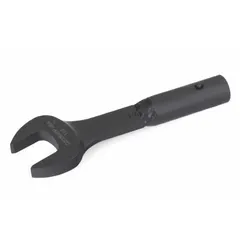 Open end torque wrench head with SAE Z-shank and dual pins, 1-1/4" drive size. Designed for interchangeability with compatible torque wrenches, allowing quick head changes for different fastener sizes. Used in industrial maintenance, automotive repair, and assembly applications requiring precise torque application.