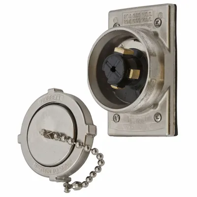 Inlet Pengunci HUBBELL: Non-NEMA, Perak, 250V DC/600V AC, 20 A_30 A, 3 Kutub - General Purpose Inlets