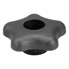 This Snap-Lock 5-Arm Knob features a 2.27 in diameter plastic body with a 3/8" thread and 1 in thread length. Designed for manual clamping, positioning, and adjustment on machinery and equipment, it provides a secure grip for frequent hand-tightening in industrial settings.