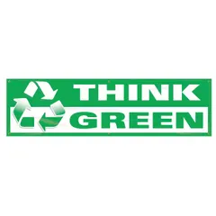 This poly sheeting banner is printed on one side and measures 28 inches by 96 inches. Suitable for both indoor and outdoor use, it is commonly used to display safety or environmental messages in industrial settings such as warehouses, manufacturing plants, and construction sites.
